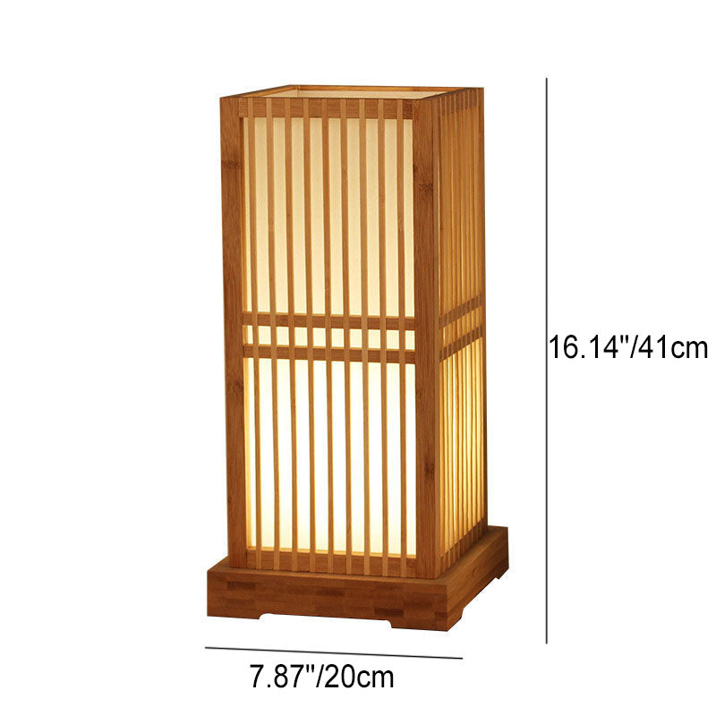 Japanese Minimalist Wooden Square Column 1-Light Table Lamp