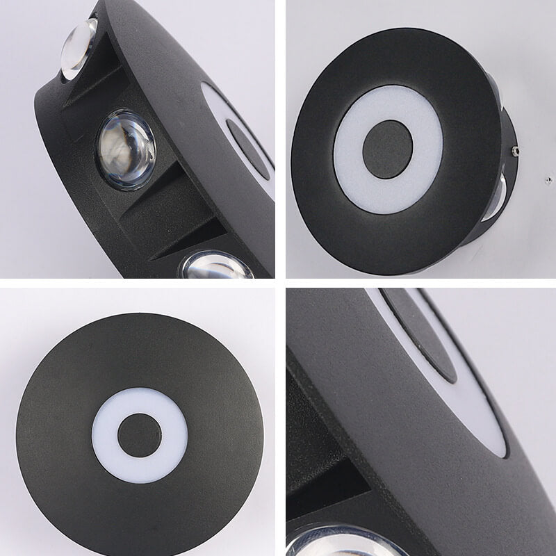 مصباح حائط LED دائري حديث أسود من الألومنيوم للاستخدام الداخلي والخارجي ومقاوم للماء