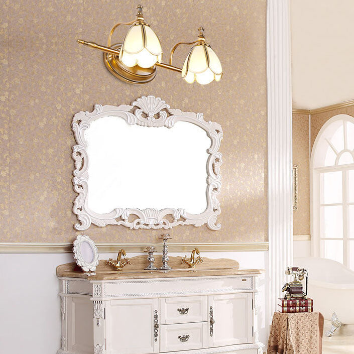 European Retro Light Luxury Iron Copper Glass LED Vanity Light Wall Sconce Lamp
