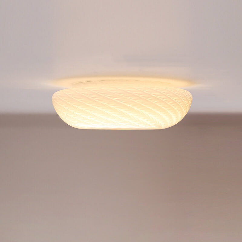 北欧ヴィンテージホワイトテクスチャガラスラウンドLEDフラッシュマウントシーリングライト