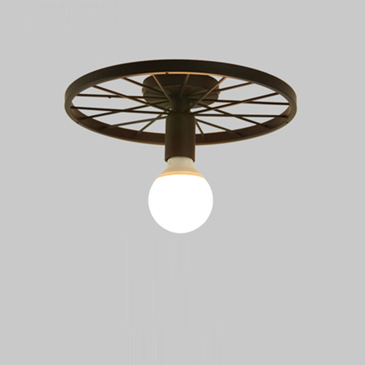 伝統的なヴィンテージ錬鉄製ホイール1灯セミフラッシュマウント天井照明(廊下用)