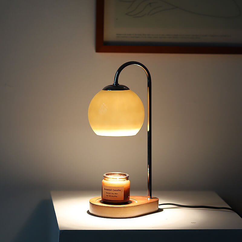 Modern Simple Solid Wood Candle Spherical 1-Light Melting Wax Table Lamp