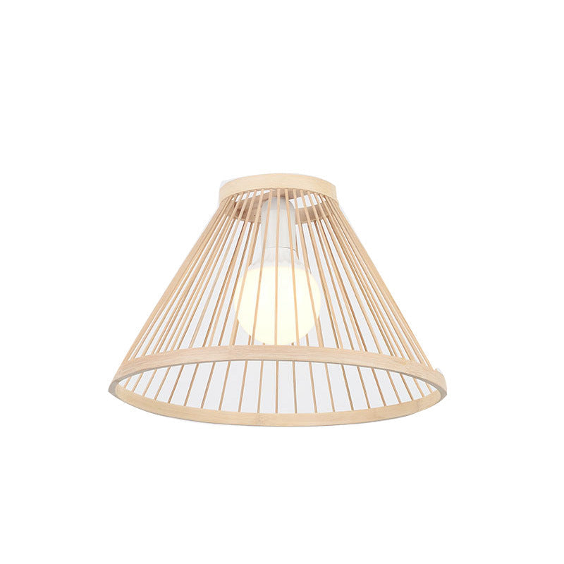 Traditional Japanese Zen Bamboo Weaving Semi-Conical 1-Light Pendant Light For Living Room