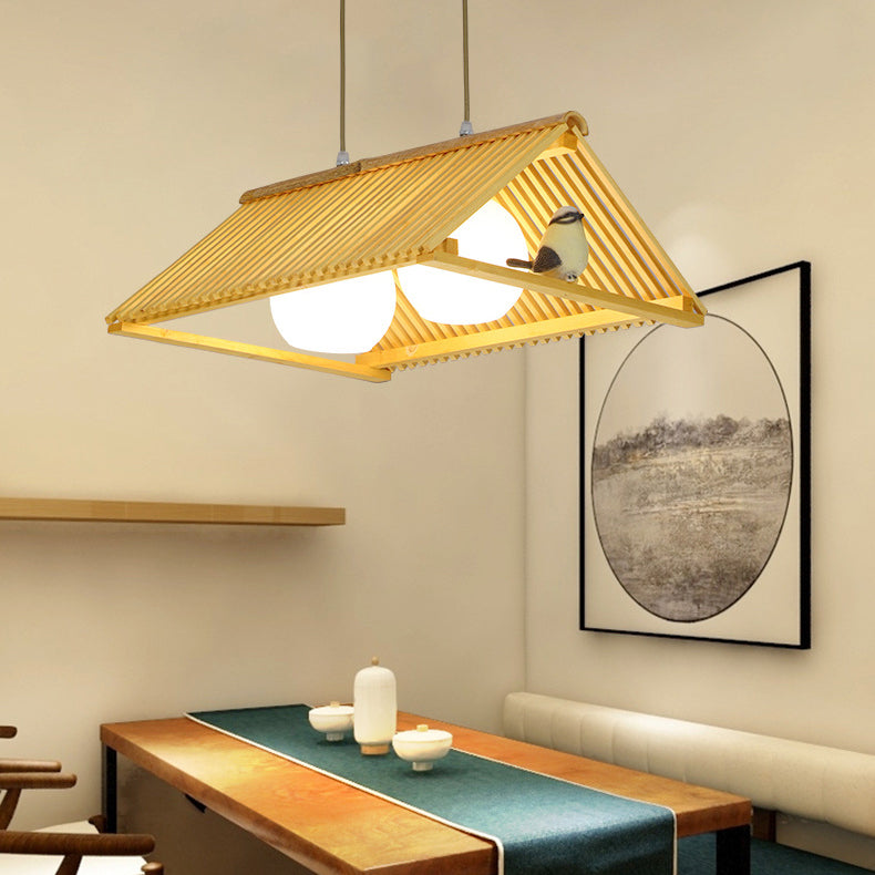 伝統的な中国製の軒鳥の竹ガラス1/2/3灯アイランドライトシャンデリア(ダイニングルーム用)