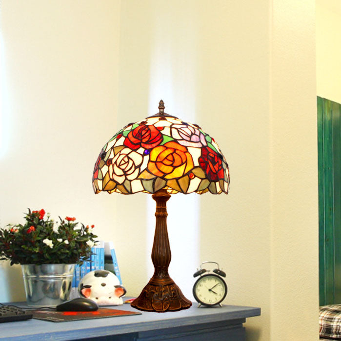 Tiffany Creative Alloy Four-Color Rose 1-Light Table Lamp