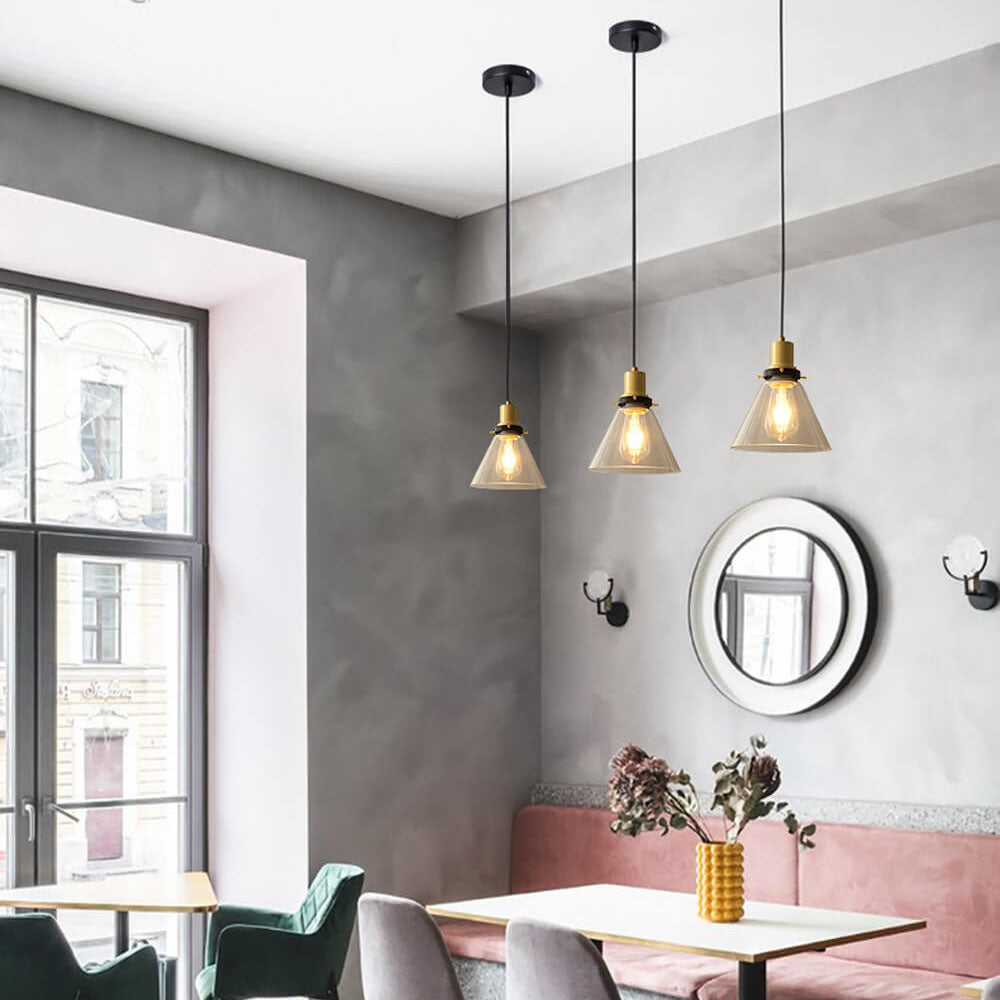 Vintage Minimalist Semi-Circular Cone Cup Iron Glass 1-Light Pendant Light