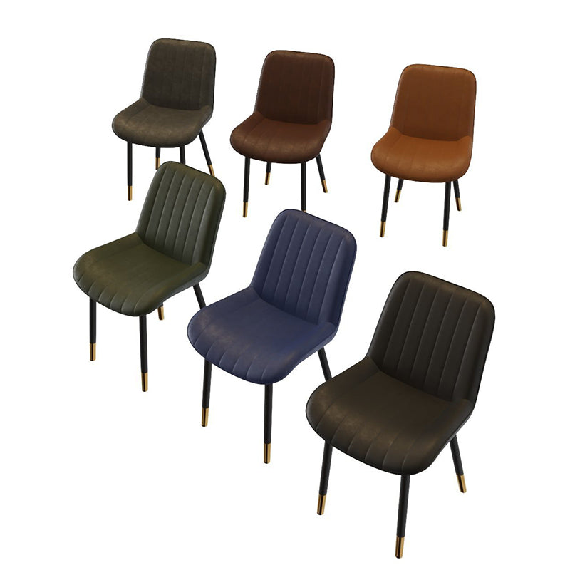 Modern Luxury Square Curved Faux Leather Metal Dining Chair Backrest Armless For Dining Room