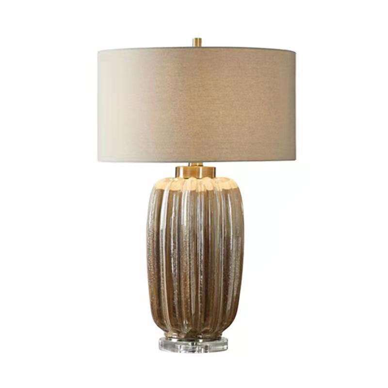 Traditional Vintage Column Ceramic Fabric 1-Light Table Lamp For Living Room