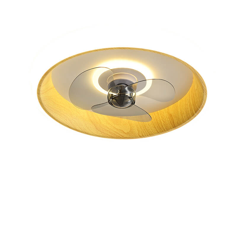 Nordic Minimalist Round Acrylic Wood Grain LED Flush Mount Ceiling Fan Light