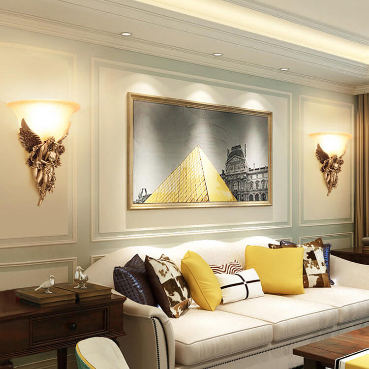 مصباح حائط زجاجي عتيق بتصميم ملاك أوروبي تقليدي، مزود بإضاءة واحدة، مناسب للممر