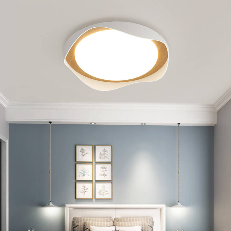 Modern Creative Round Ripple Pure White Iron Acrylic LED Flush Mount Light