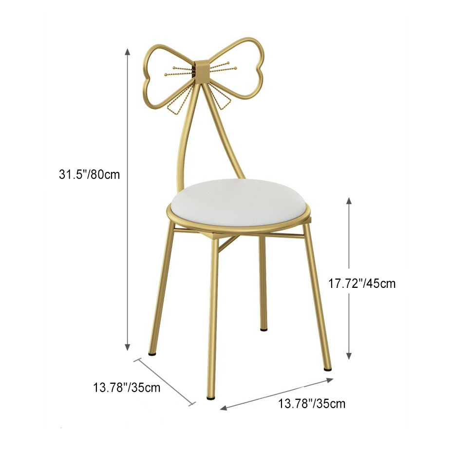 Contemporary Creative Bow Round Upholstered Velvet PU Leather Metal Vanity Stool Backrest For Bedroom