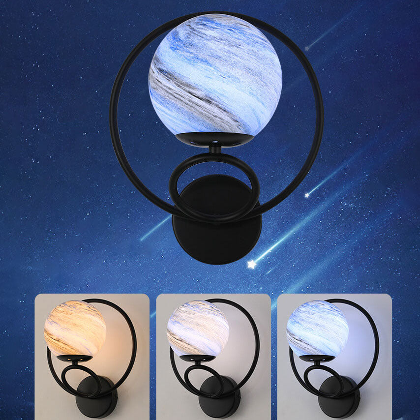 Nordic Creative Circle Planet Glass Iron 1-Light Wall Sconce Lamp