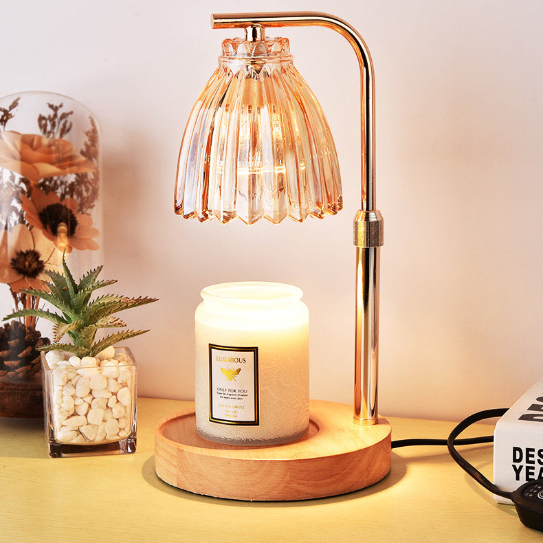 Modern Art Deco Flower Shaped Glass Iron Wood 1-Light Melting Wax Table Lamp For Bedroom