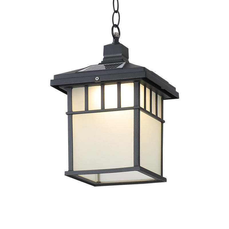 Traditional European Solar Waterproof Aluminum Glass Cubic Pane LED Pendant Light For Garden
