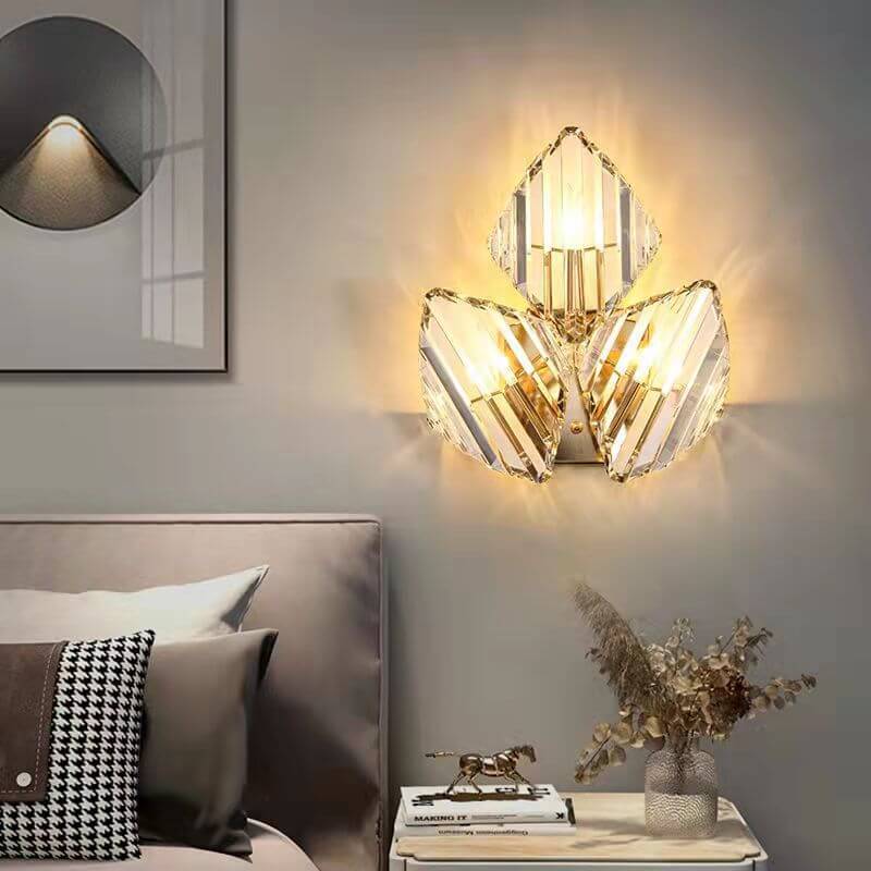 Modern Light Luxury Crystal Triangle Geometry 1/2/3 Light Wall Sconce Lamp