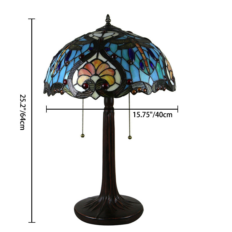 Traditional Rustic Round Resin Glass 2-Light Table Lamp For Bedroom