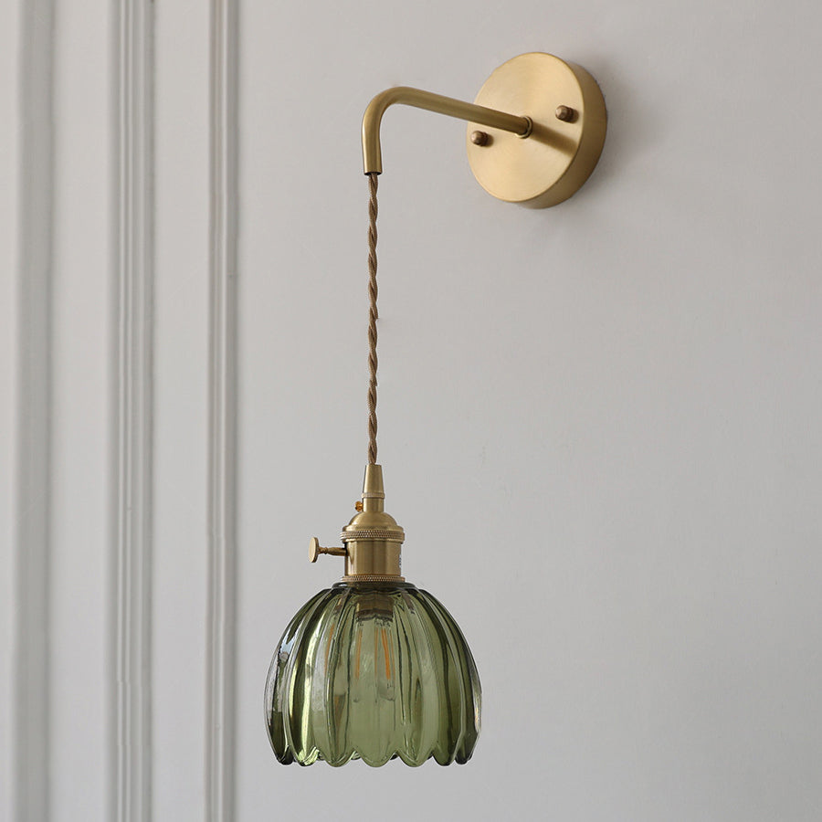 Modern Art Deco Flower Bud Glass Shade 1-Light Wall Sconce Lamp For Living Room