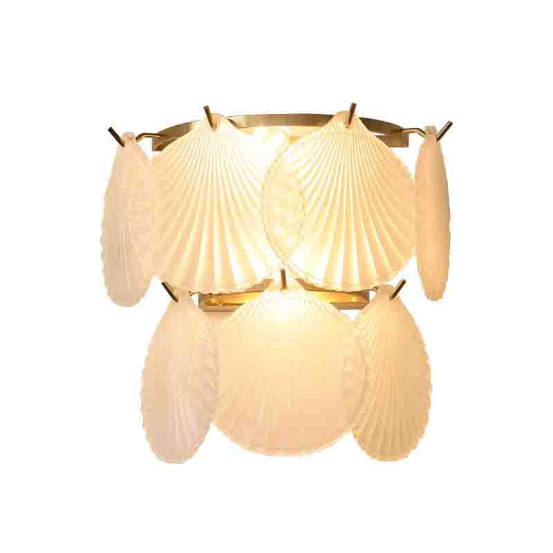 French Light Luxury Frosted Glass Shell 2-Light Wall Sconce Lamp