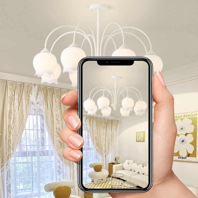 モダンでミニマリストなベルオーキッドフラワーアイアンガラス6/8ライトシャンデリア(リビングルーム用)