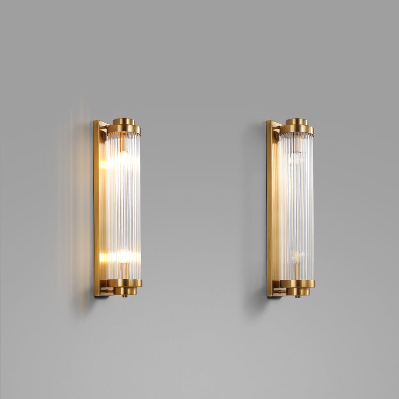 Traditional European Iron Glass Cylinder 2-Light Wall Sconce Lamp For Living Room