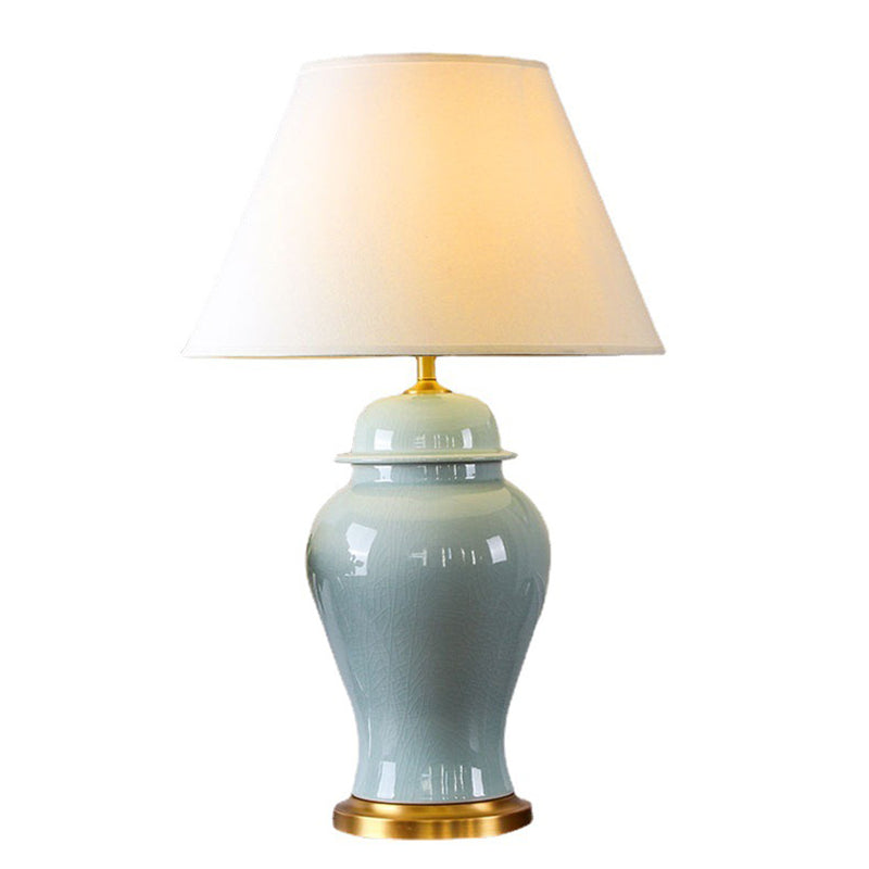 Traditional Chinese Fabric Shade Ceramic Vase Base 1-Light Table Lamp For Study