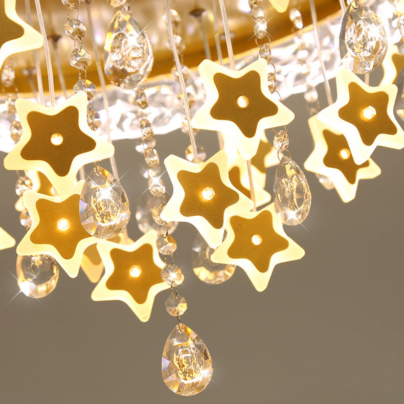 Contemporary Nordic Kids Iron Acrylic Crystal Round Star Pendant LED Flush Mount Ceiling Light For Bedroom