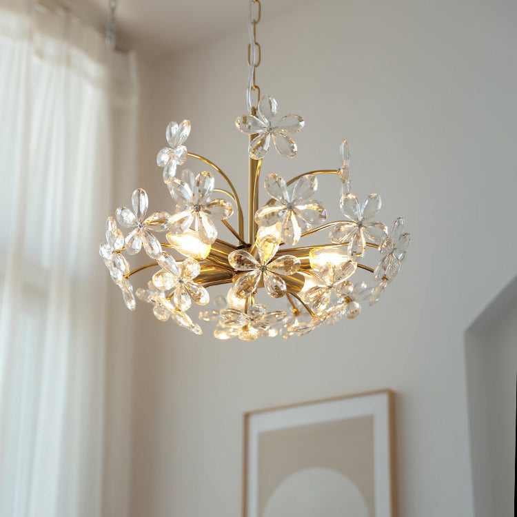 Traditional Vintage Petal Iron Crystal 6/8 Light Island Light Chandelier For Bedroom