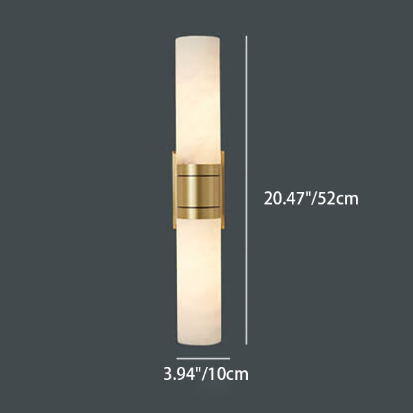 Modern Mid-Century Marble Column Copper 2-Light Wall Sconce Lamp For Living Room
