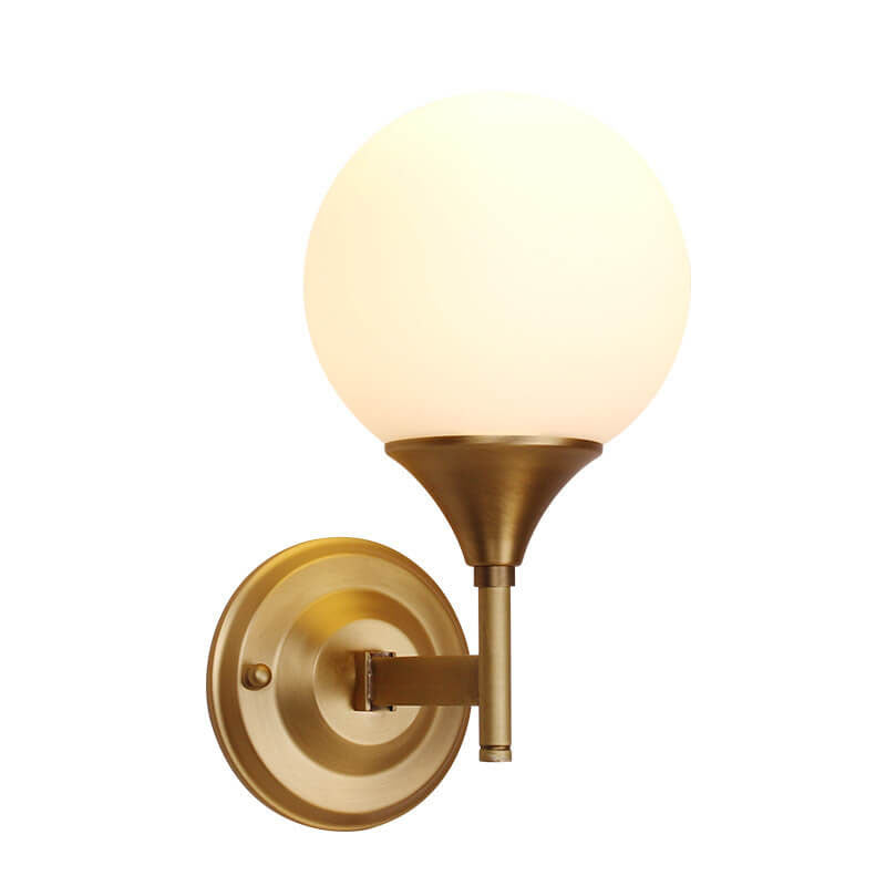 Modern Minimalist Pure Gold White Orb Copper Frosted Glass 1-Light Wall Sconce Lamp