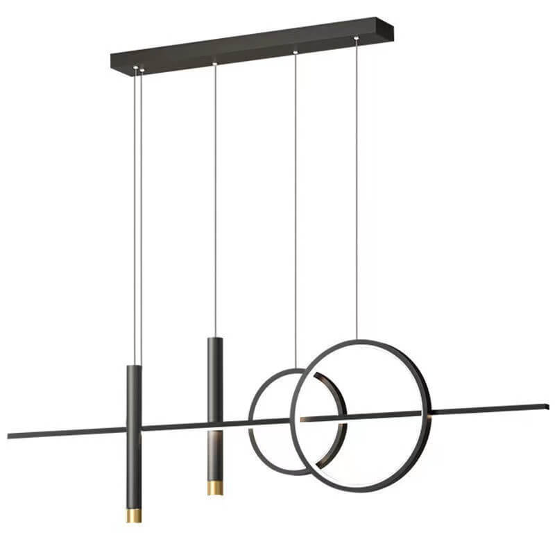 ダイニングルームに最適な、モダンでミニマリストなアイアンシリコンストリップLEDアイランドライトシャンデリア