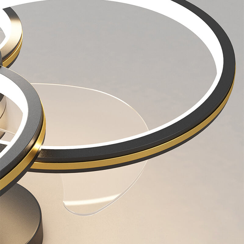 مروحة LED فاخرة من الأكريليك بتصميم ثلاثي الحلقات مثبتة على الحائط