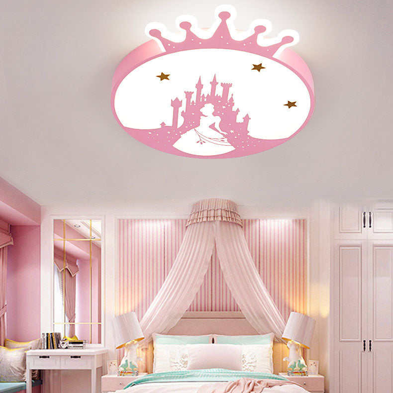 北欧風クリエイティブシンプル錬鉄製カートゥーンクラウンLEDフラッシュマウントシーリングライト