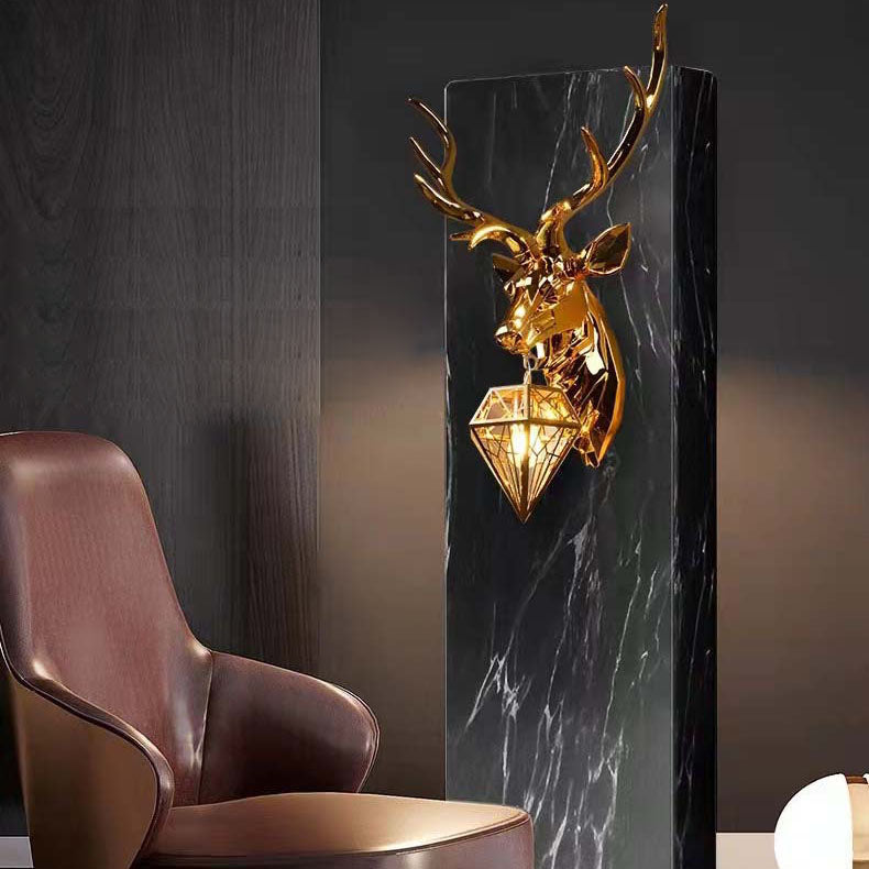 Contemporary Creative Deer Head Resin 1-Light Wall Sconce Lamp For Living Room