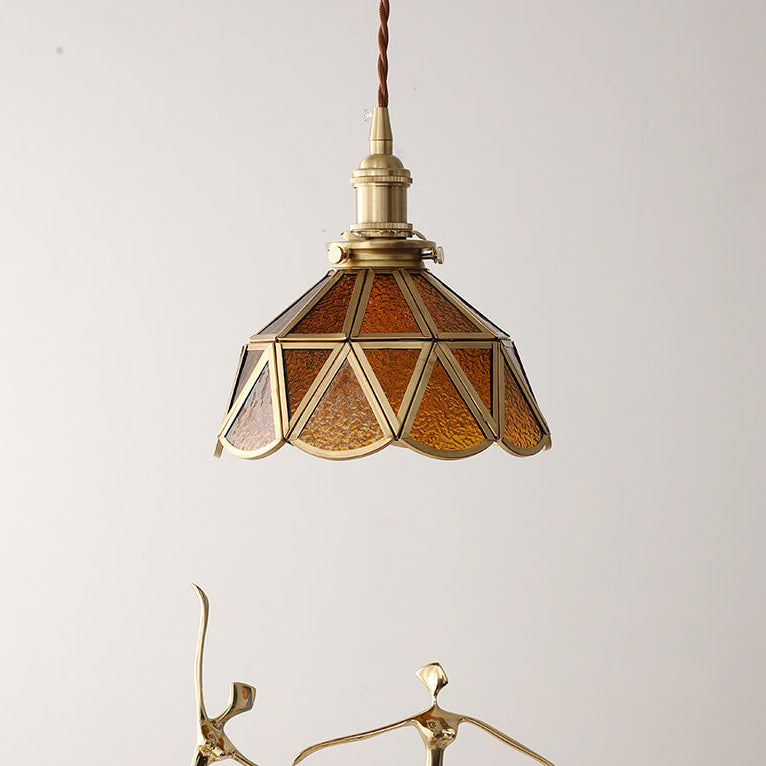 Nordic Vintage Water Pattern Glass Geometric Cone Brass 1-Light Pendant Light