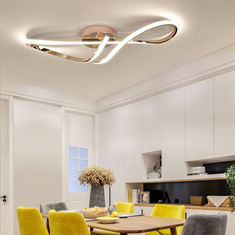 مصباح سقف LED شبه مسطح من الألومنيوم والسيليكون بتصميم حلزوني ملتوي عصري بسيط لغرفة النوم