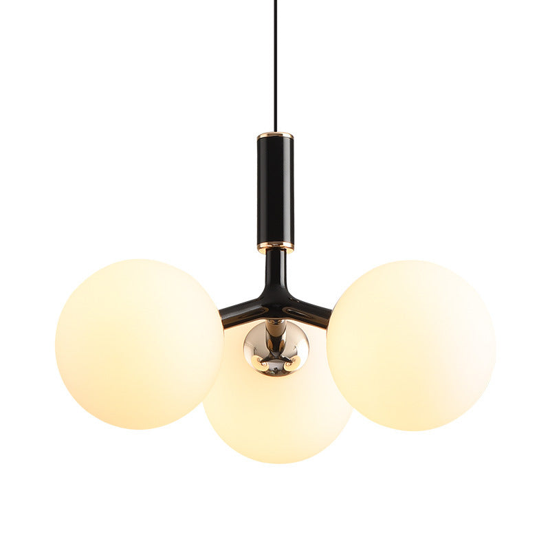 Contemporary Nordic Aluminum Iron Glass Ball 3-Light Chandelier For Dining Room