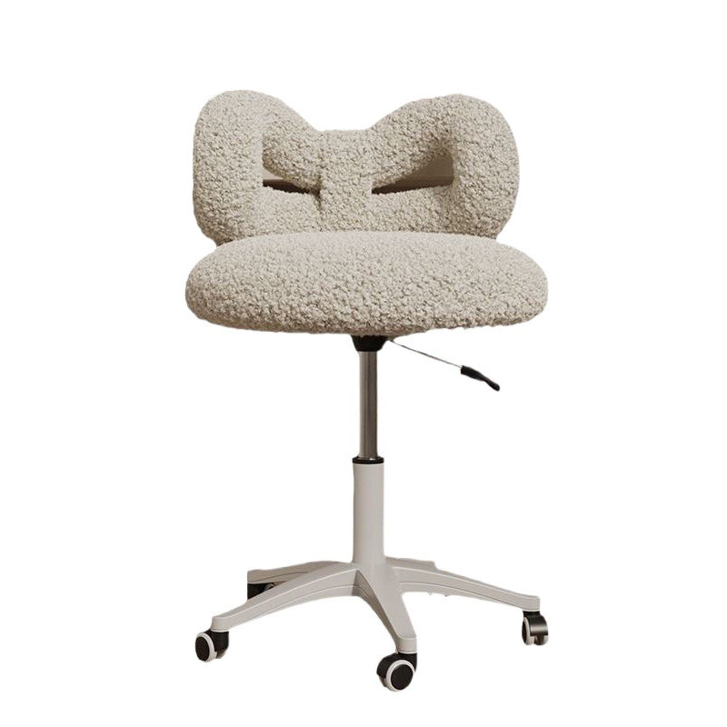 Modern Art Deco Butterfly Knot Round Lambswool Faux Leather Metal Vanity Stool Backrest Armless For Bedroom