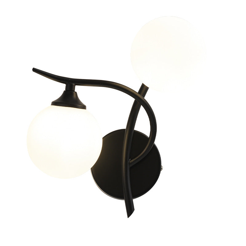 Contemporary Simplicity Iron Curved Line Spherical Glass Shade 2-Light Wall Sconce Lamp For Bedroom
