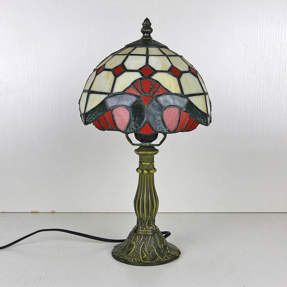 Tiffany Vintage Stained Glass Flower Dome 1-Light Table Lamp