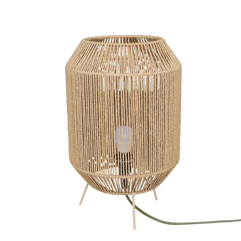 Traditional Rustic Hemp Rope Weaving Cage 1-Light Table Lamp For Study