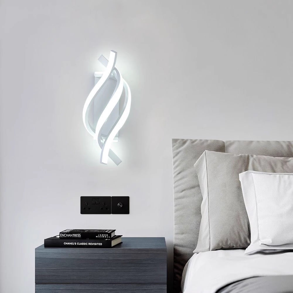 Modern Minimalist Spiral Line Aluminium Acrylic Silicone LED Wall Sconce Lamp For Bedroom