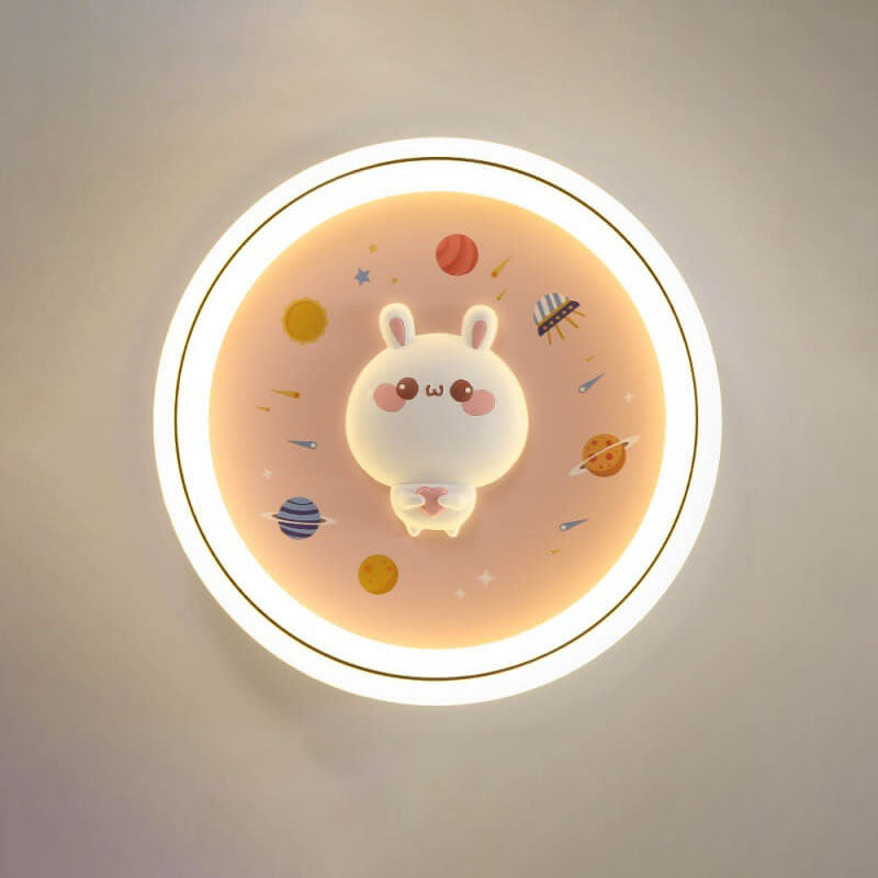 Modern Cartoon Rabbit Children's Iron LED Flush Mount Ceiling Light
