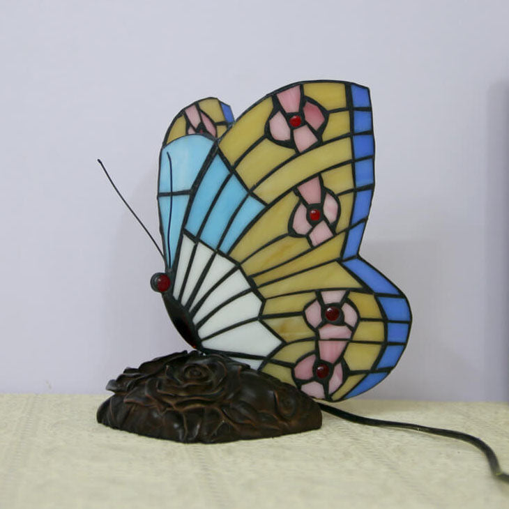 Tiffany Vintage Butterfly Shape Stained Glass 1-Light Table Lamp