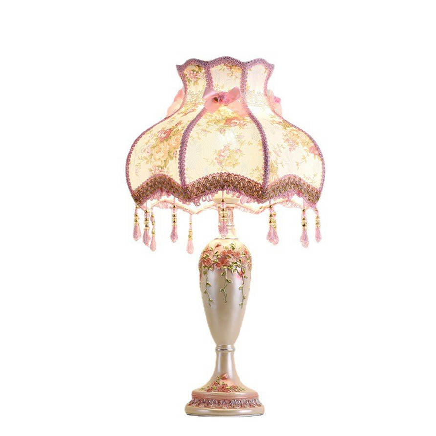 ヨーロッパ風ロマンティックファブリックタッセル1灯テーブルランプ