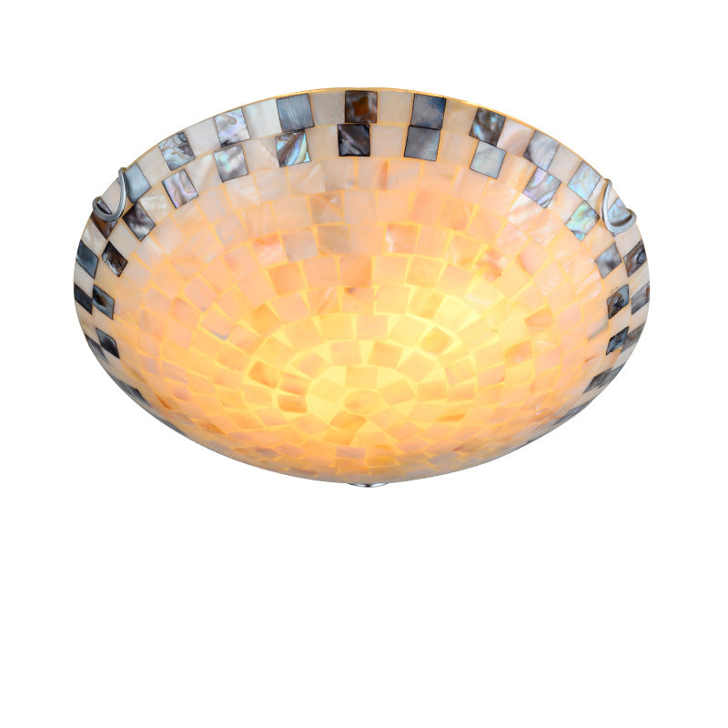 Tiffany Mediterranean Mosaic Shell Round LED Flush Mount Ceiling Light