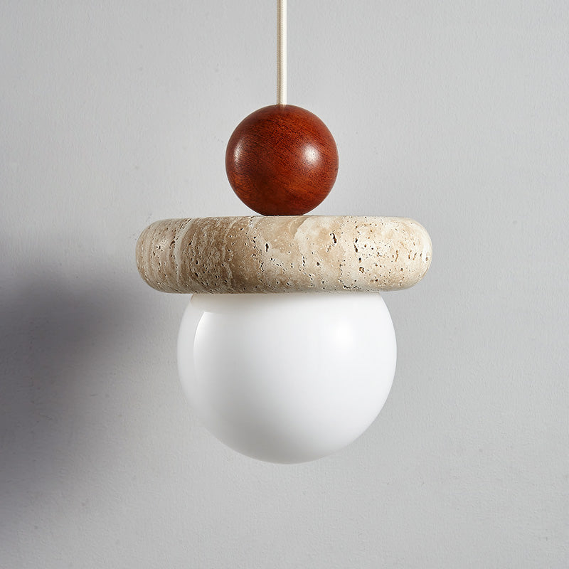 مصباح معلق دائري من خشب الترافرتين الصلب الياباني التقليدي وابي سابي لغرفة المعيشة