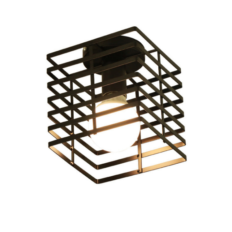 伝統的な農家風鉄線スクエアケージ 1灯 セミフラッシュマウント 廊下用シーリングライト