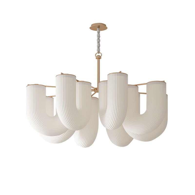 モダンなミッドセンチュリーパイプ幾何学模様の鉄製PE LEDシャンデリア(リビングルーム用)