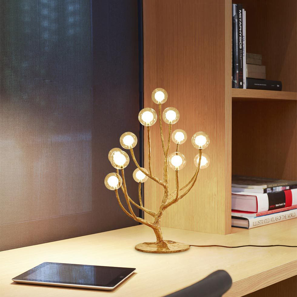 Contemporary Scandinavian Branch Polymer Metal Glass 8/12 Light Table Lamp For Bedroom